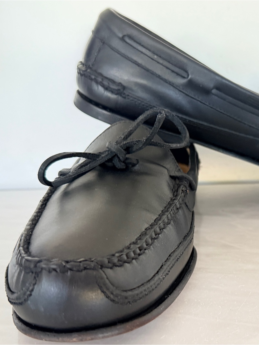 Cole Haan Handsewn Camp Moc Loafers Men 13D Black Leather Tie Moc Brazil